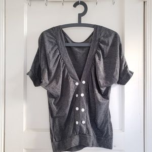 Stripped Outer Top/Deep V Neck